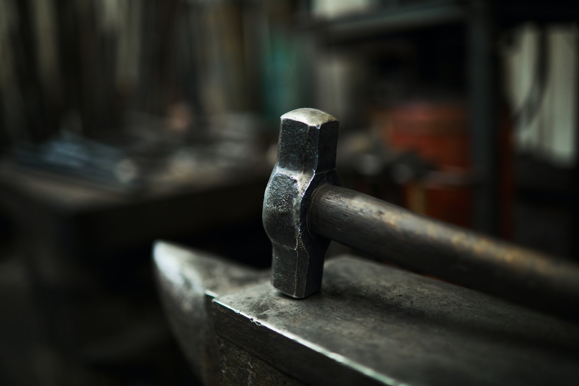 Steel hammer on anvil